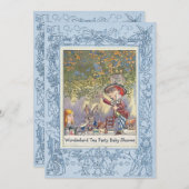 Das Märchenland-Tee-Party-Baby-Dusche des blauen Einladung (Vorne/Hinten)
