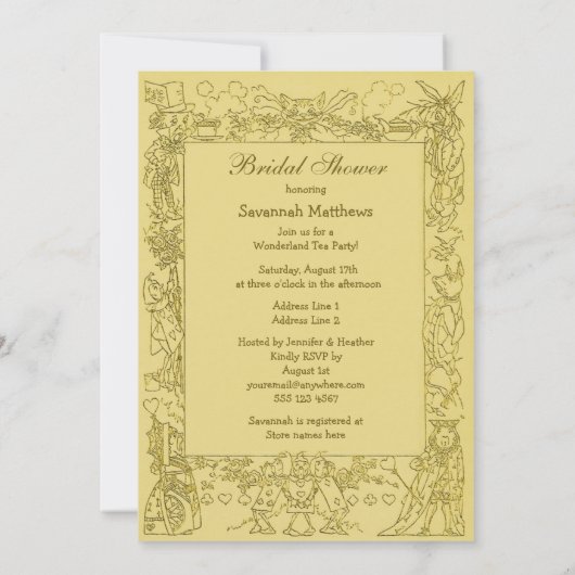 Das Märchenland-Tee-Party-Brautparty des wütenden Einladung (Rückseite)