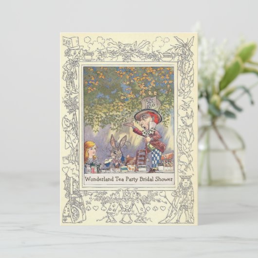 Das Märchenland-Tee-Party-Brautparty des wütenden Einladung (Stehend Vorderseite)