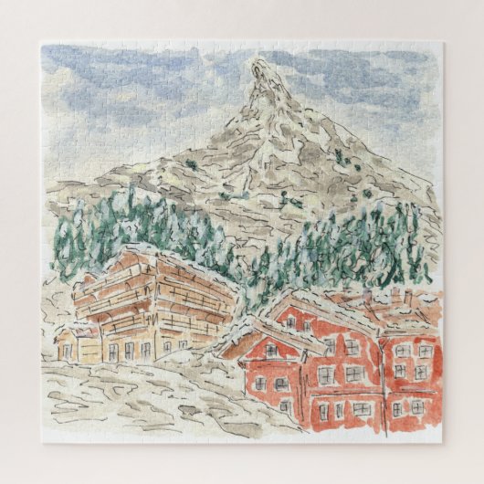 Das Matterhorn Schweizer Alpen Wasserfarbe Puzzle (Vertikal)