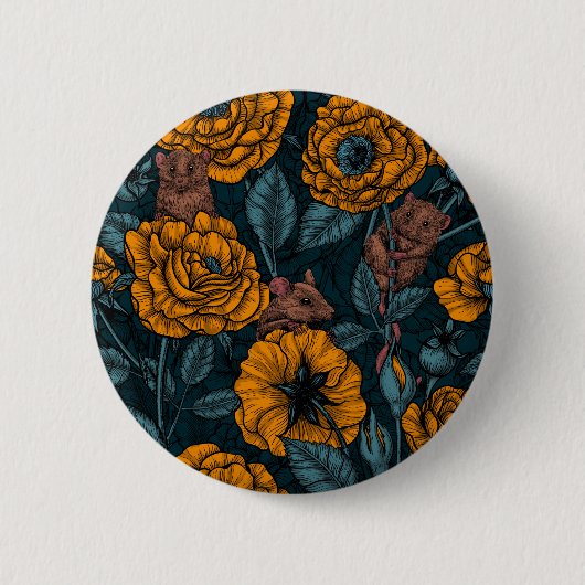 Das Mäuse-Party in Orange und Blau Button (Vorderseite)