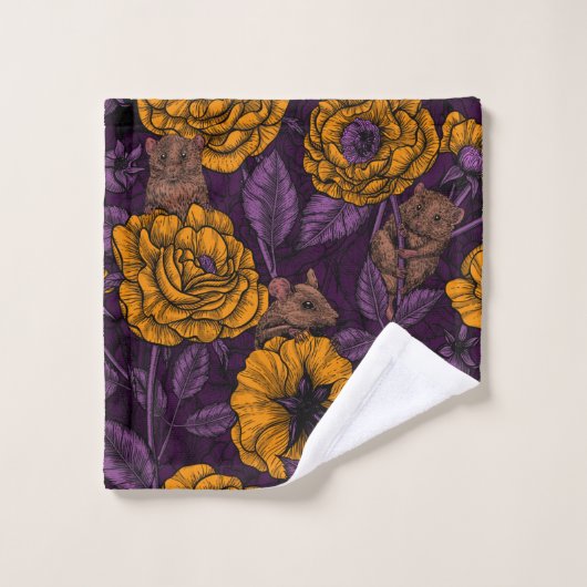 Das Mäuse-Party in Orange und Violett Badhandtuch Set (Waschlappen)