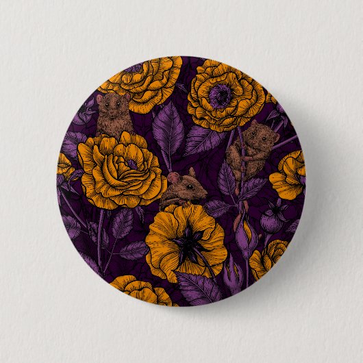 Das Mäuse-Party in Orange und Violett Button (Vorderseite)