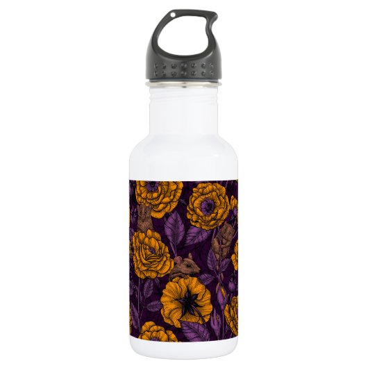 Das Mäuse-Party in Orange und Violett Edelstahlflasche (Vorderseite)