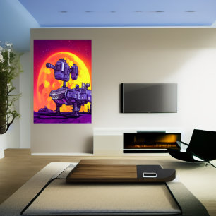 Das Mech im Mondschein   AI Art Poster