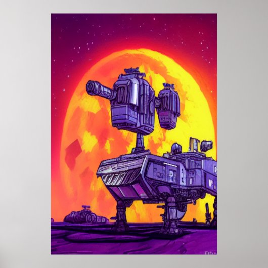 Das Mech im Mondschein | AI Art Poster (Vorne)