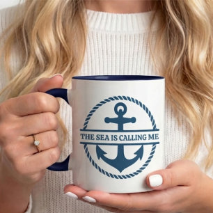 Das Meer ruft mich Nautisch Marineblau Anker Tasse