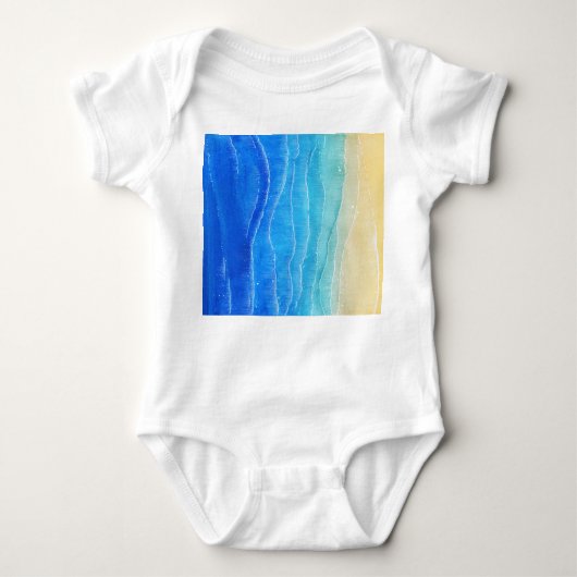 Das Meer und der Strand sind in Aquarellen gehalte Baby Strampler (Vorderseite)