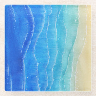 Das Meer und der Strand sind in Aquarellen gehalte Glasuntersetzer