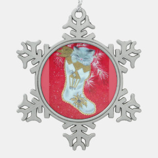 Das meiste schöne Vintage Weihnachtskätzchen Schneeflocken Zinn-Ornament