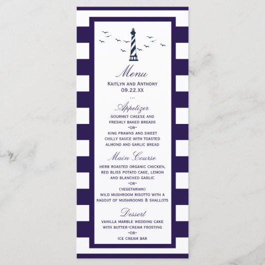 Das Menü der Hochzeitskollektion im Leuchtturm des Menükarte (Vorderseite)