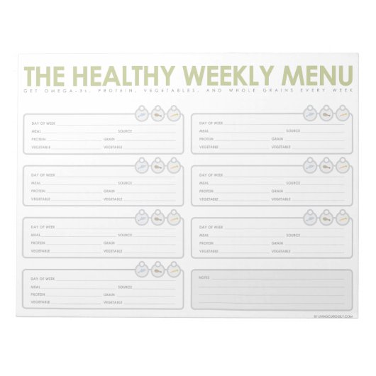 Das Menü "Gesunde Woche" Notizblock (Vorderseite)