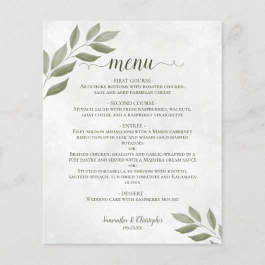 Das Menü "Wistful Sage Green Blätter" (Vorderseite)