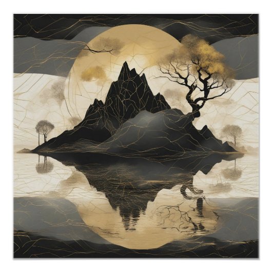 Das misty Mountain Black & Gold Poster (Vorderseite)