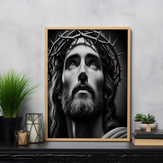 Das Mitgefühl des Erretters in Schwarz und Weiß Poster