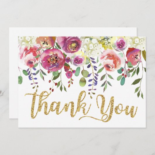 Das moderne Blumen Aquarell danken Ihnen Dankeskarte (Vorne/Hinten)