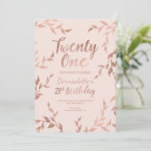 Das moderne Blumen Rosengold erröten Rosa 21. Einladung (Stehend Vorderseite)