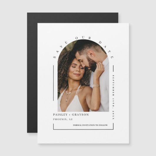 Das moderne Boho Arch Foto Rette unsere Datums-Mag Magnetkarte (Vorne/Hinten)