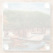 Das moderne Fischerdorf Braunen und Grüntöne Glasuntersetzer (Rückseite)