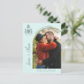 Das moderne Foto Boho Eucalyptus Arch Save the Dat Postkarte (Stehend Vorderseite)