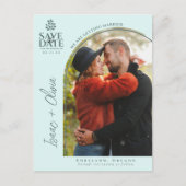 Das moderne Foto Boho Eucalyptus Arch Save the Dat Postkarte (Vorderseite)