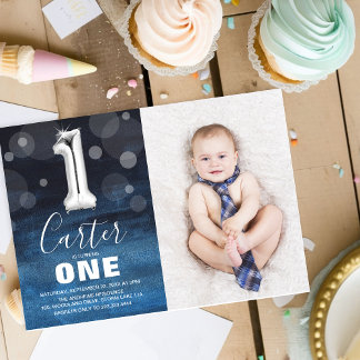 Das moderne Foto Niedlich Boy's 1. Geburtstag Einladung