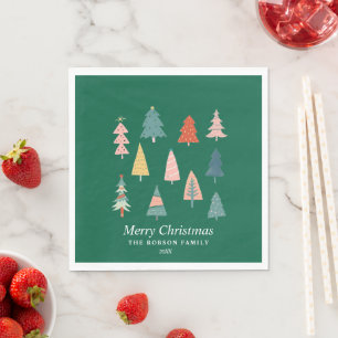 Das moderne grüne Set des Weihnachtsbaumurlaubs Serviette