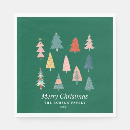 Das moderne grüne Set des Weihnachtsbaumurlaubs Serviette (Vorderseite)