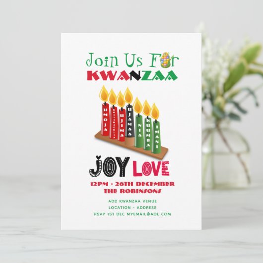Das moderne KWANZA Party lädt zu 7 Kerzen ein Einladung (Stehend Vorderseite)
