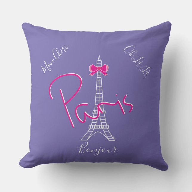 Das moderne Paris, der Eiffelturm Pink Bow Chic Li Kissen (Vorderseite)