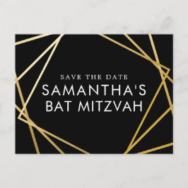 Das moderne Schwarz-Gold-Bat Mitzvah Save the Date Ankündigungspostkarte