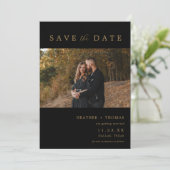 Das moderne Schwarz-Gold-Foto spart Daten Einladung (Stehend Vorderseite)