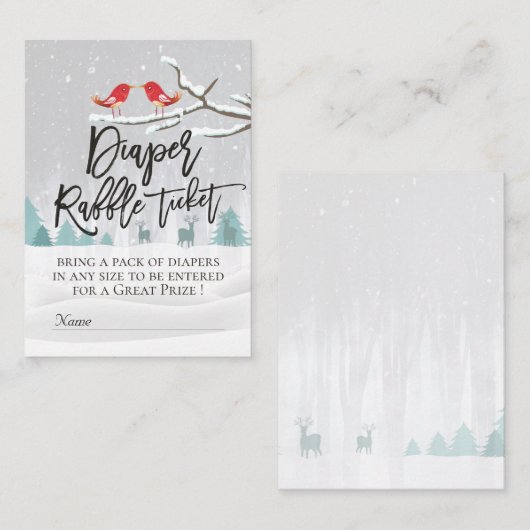 Das moderne Winter Baby Duschkabine Raffle Ticket Begleitkarte (Vorne/Hinten)
