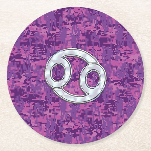 Das moderne Zodiac-Symbol auf der rosa digitalen C Runder Pappuntersetzer (Vorderseite)