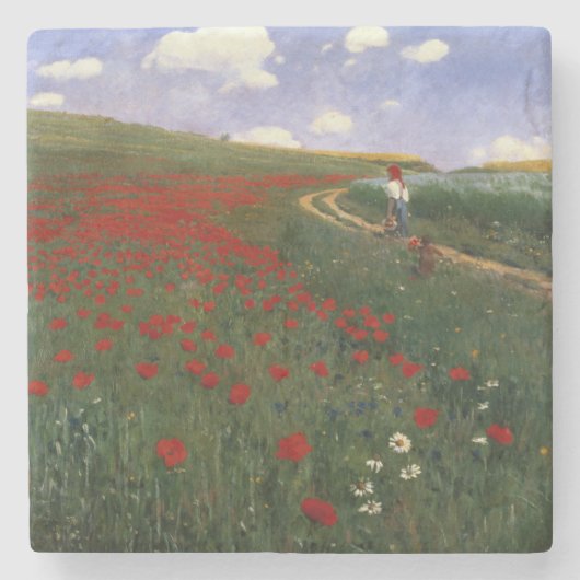 Das Mohnblumen-Feld Steinuntersetzer (Vorderseite)