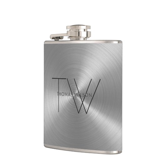 Das Monogramm-modernes Minimalistisches Zinn-Grau Flachmann (Links)