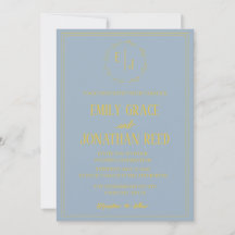Das Monogramm: Staubblaue Hochzeitseinladung