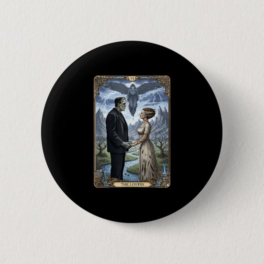 Das Monster Frankenstein und Braut Liebhaber Tarot Button (Vorderseite)