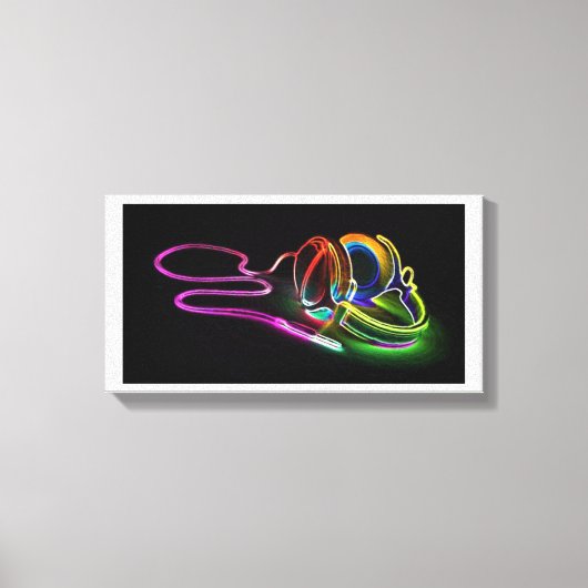 Das Music Bright Neon Headphone Leinwanddruck (Vorderseite)