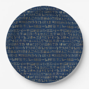 Das Muster der ägyptischen Hieroglyphen aus Gold Pappteller