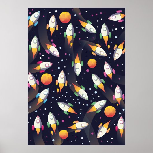 Das Muster der Retro Space Rockets. Poster (Vorne)