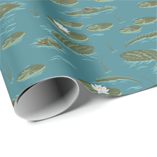 Das Muster des weißen Lotus Alligator Geschenkpapier (Rolleneckpunkt)