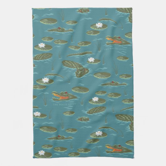 Das Muster des weißen Lotus Alligator Geschirrtuch (Vertikal)