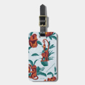 Das Muster des weißen Lotus spielt für die Affen Gepäckanhänger (Vorderseite vertikal)