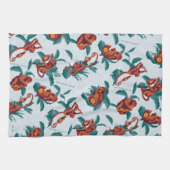 Das Muster des weißen Lotus spielt für die Affen Geschirrtuch (Horizontal)