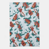 Das Muster des weißen Lotus spielt für die Affen Geschirrtuch (Vertikal)