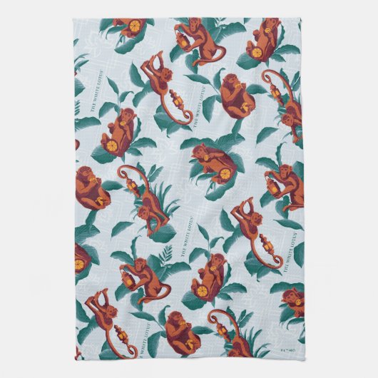 Das Muster des weißen Lotus spielt für die Affen Geschirrtuch (Vertikal)