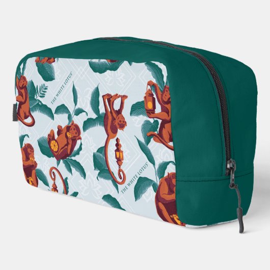 Das Muster des weißen Lotus spielt für die Affen Waschbeutel (Rechte Ecke)