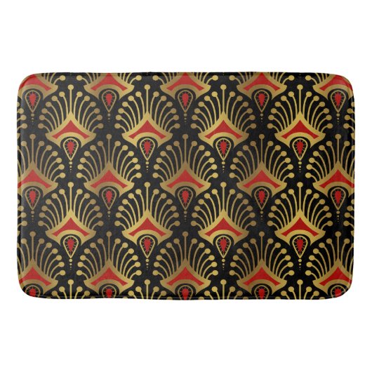 Das Muster Gold und Rot Art Deco Badematte (Vorderseite)