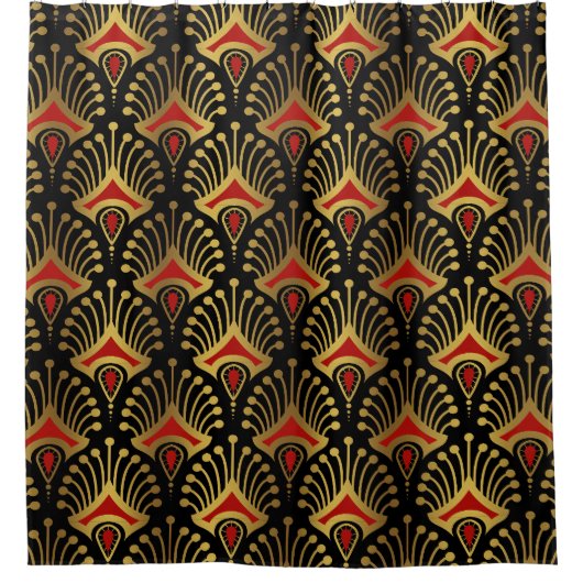 Das Muster Gold und Rot Art Deco Duschvorhang (Vorderseite)